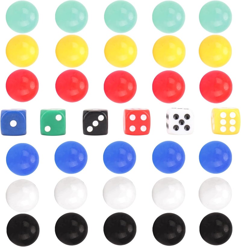 DODHEG 60 Pcs Glass Marbles, Bulk Marbles, for Various Marble Games 0.63 inch, with 6 Pcs 6 Sided Dice Multicolor. - Image 5